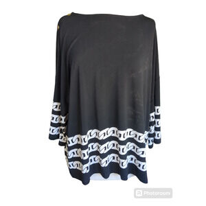 Size 3 Chico's black white gold embellishments women's blouse #14
